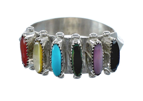 Native American Zuni Sterling Silver Multicolor Needlepoint Ring Size 7-1/2 AX125736